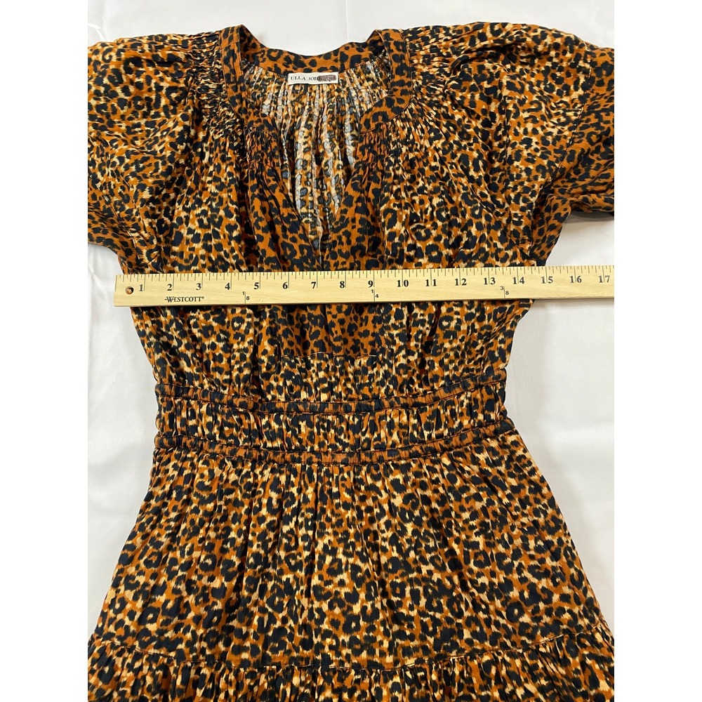 Ulla Johnson Leopard Print Mini Dress Brown V-Neck Puff Sleeve Smocked Waist 2 - Picture 10 of 15